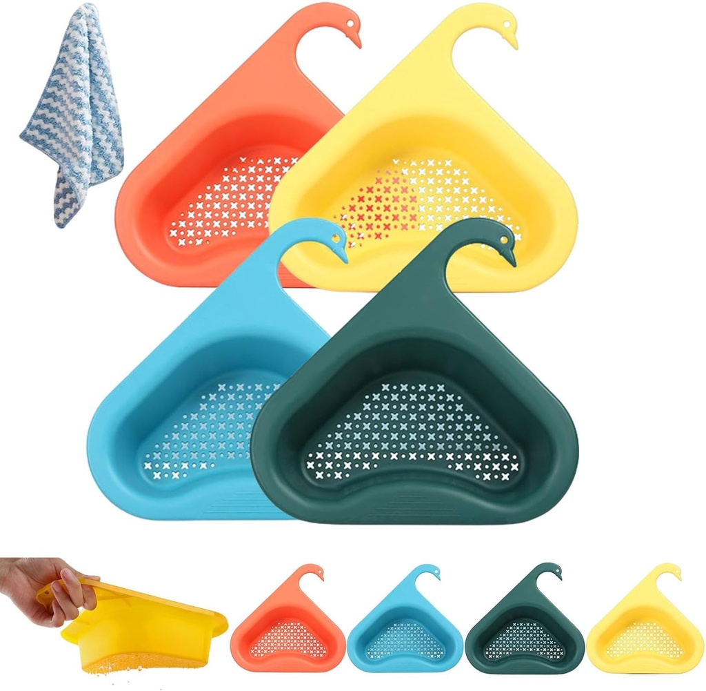 Faucet Hanging Filter Basket, Faucet Hanging Filter Basket for Kitchen Sink, Kitchen Sink Drain Basket Swan, Multifunctional Kitchen Triangular Sink Filter (4Pack)