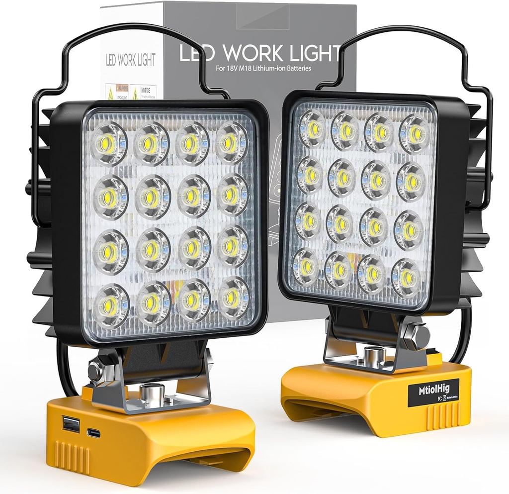 2Pcs Cordless LED Work Light Compatible with Dewalt 20V Battery, 112W 11200 Lumens Underhood Work Light Tool Gifts for Men, with USB & Type-C Charging Port Emergency for Workshop, Garage