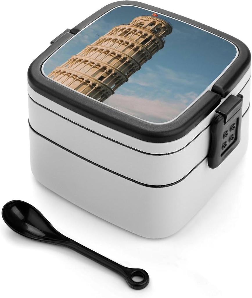 Leaning Tower of Pisa Italy Portable Bento Box with Handle 2 Compartment Leak-Proof Stackable Lunch Box for Work Picnic Camping