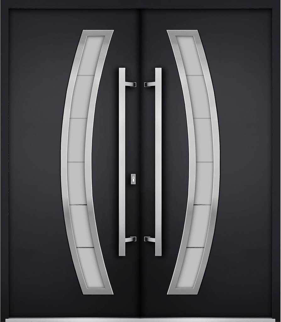 VDOMDOORS Front Exterior Prehung Metal Double Doors/Deux 6500 Black Enamel Frosted Glass/Entry Modern Painted Left Inswing Active Door 72" x 80"