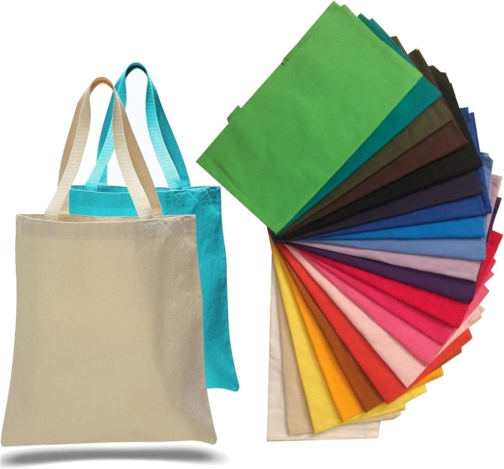 12 Pack Wholesale Heavy Duty Canvas Tote Bags, 12oz Sturdy Fabric Reusable Canvas Totes, Assorted Colors 15"W x 16"H