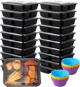 20 Pcs 35 oz 3 Compartment Meal Prep Container and 12 Pcs Muffin Liners Set Plastic Bento Box Silicone Baking Cups Disposable Food Containers with Lids Reusable Silicone Cupcake Liners for Microwave