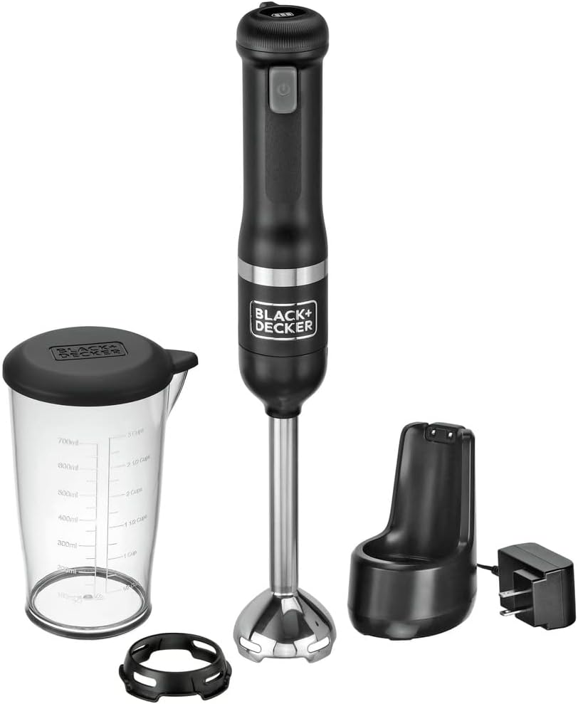 BLACK+DECKER Kitchen Wand Cordless Immersion Blender, Hand Blender with Charging Dock, Black (BCKM1011K10)