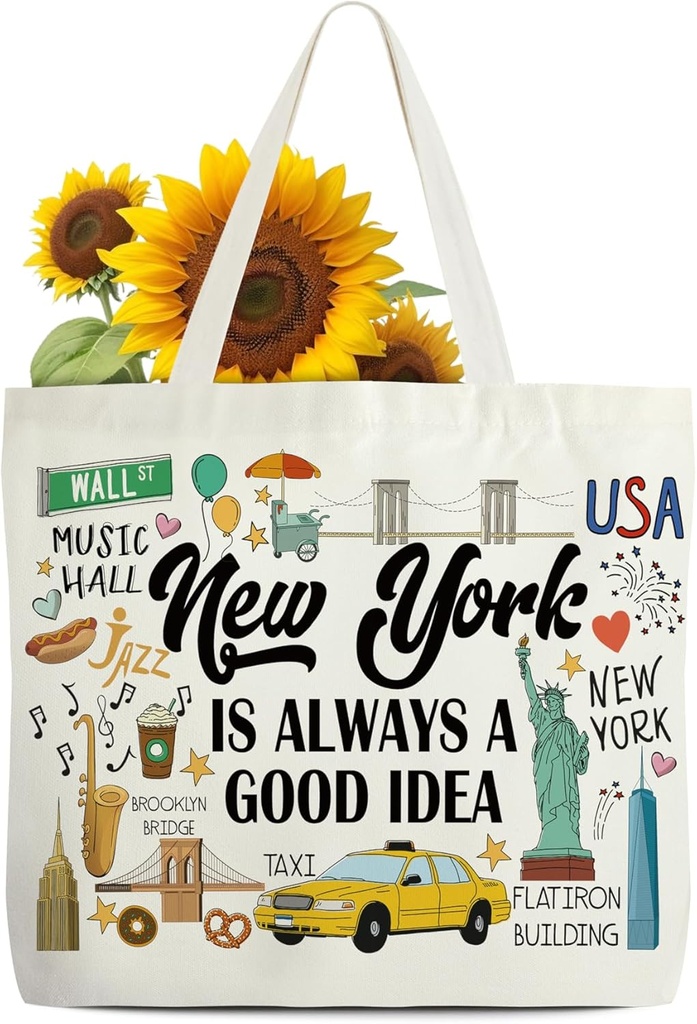 Women's Trip Tote Bag, New York Is Always A Good Idea Canvas Tote Bags, Travel Gifts Bags For Friends Family Nyc Lovers Travel Lovers, Honeymoon Gifts For Newlyweds, Nyc City Reusable Grocery Bag -43