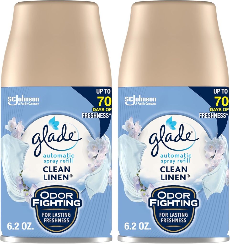 Glade Automatic Spray Air Freshener Refill, Scented Air Freshener for Home and Bathroom, Clean Linen, 6.2 Oz, 2 Count