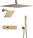 12 IN Luxury Ceiling Shower System Shower Faucet Rain Mixer Combo with 8 inch Wall Mounted Shower Head and Handheld, 3 Function Temperature Digital Display (Brushed Gold)