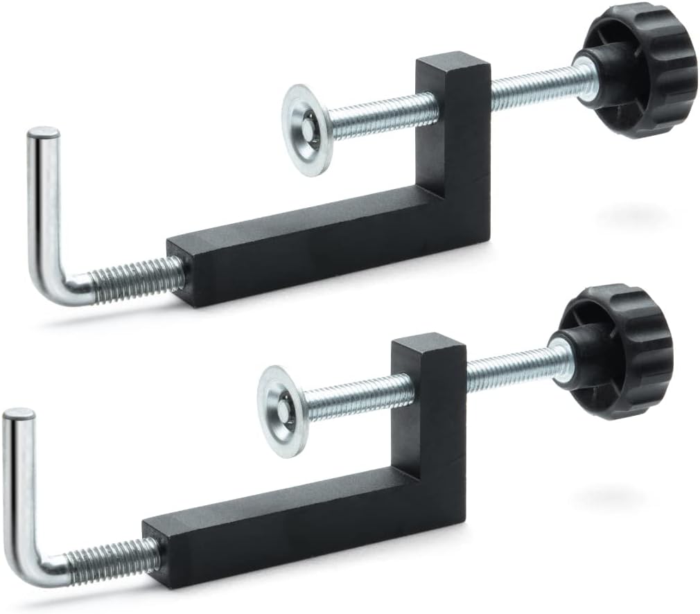 POWERTEC Universal Fence Clamps for Woodworking, Compatible with Table Saw, Miter Saw, Router Table, Drill Press Table, Clamping Square, Woodworking Clamps with 3/8" Rod - 2PCs (71004V)