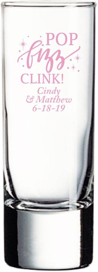 Personalized Color Printed Tall Shot Glass - Pop Fizz Clink - Pink - 72 pack