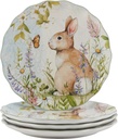 Easter Meadow 11-Inch Dinner Plates,Set of 4 – Whimsical Bunny & Floral Design, Spring Tablescape – Enjoy large portions. Microwave & Dishwasher Safe