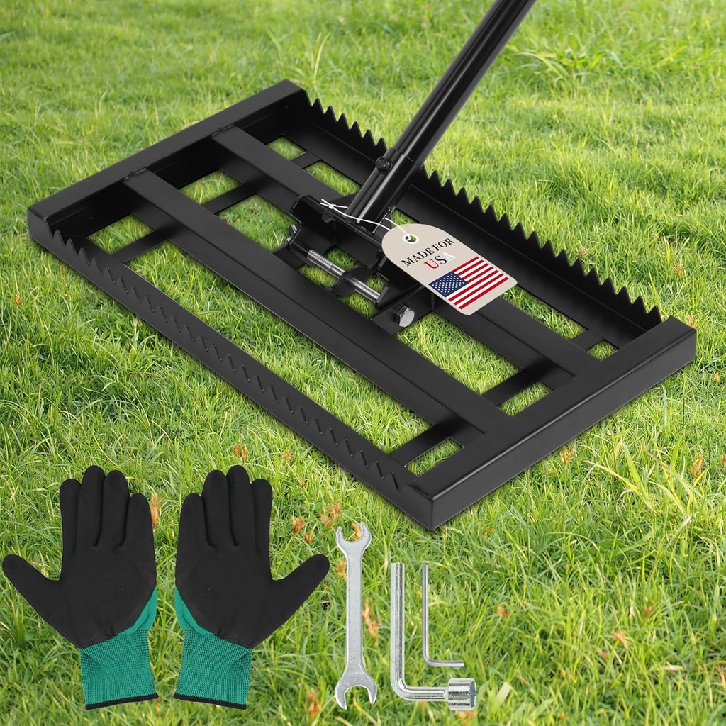 17"x 10" Lawn Leveling Rake for Soil, Sectional Adjustable Handle Yard Rakes for Lawns Heavy Duty, Landscape Rake Suitable for Landscaping Golf Course, Sand, Gardens, Farm and Ranch