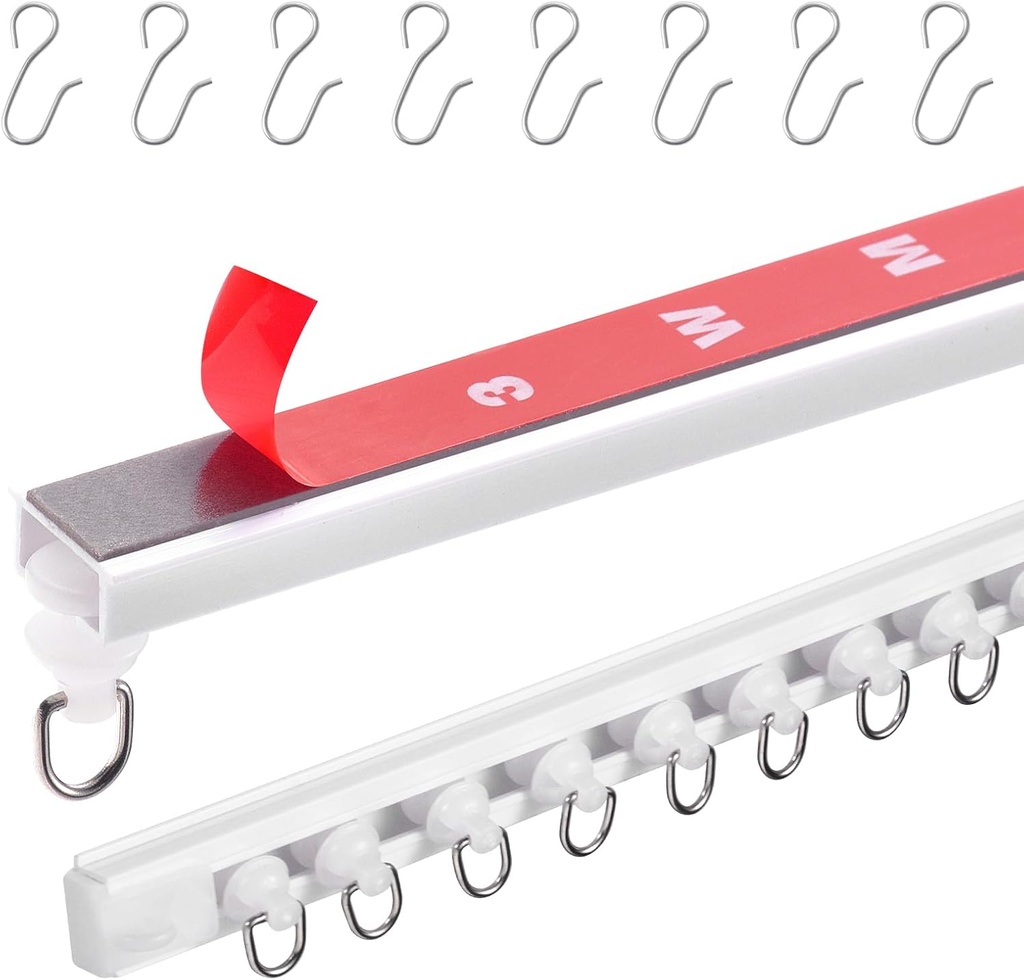 VEVOR Ceiling Curtain Track Set, 9.9 FT/3 Meter, Self Adhesive, No Drill Ceiling Track System for Curtains, Room Divider Curtain Track Ceiling Mounted for Living Room with Hooks and Hardware, White