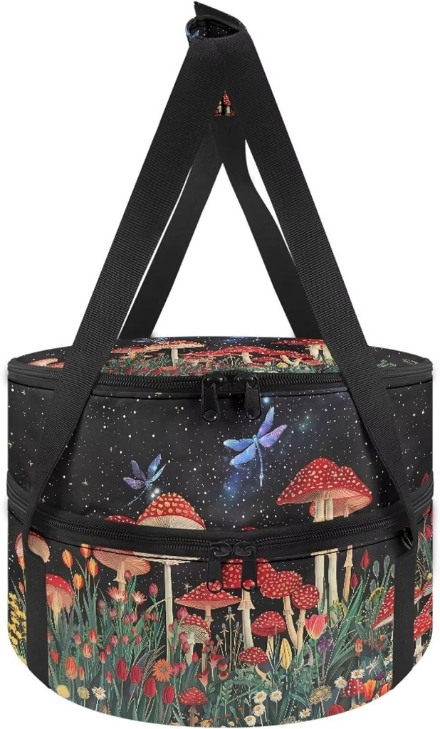 Mushroom Insulated Casserole Carrier Thermal Lunch Tote Cake Carrier for Hot or Cold Food Transport Pie Carrier with Lid and Handle