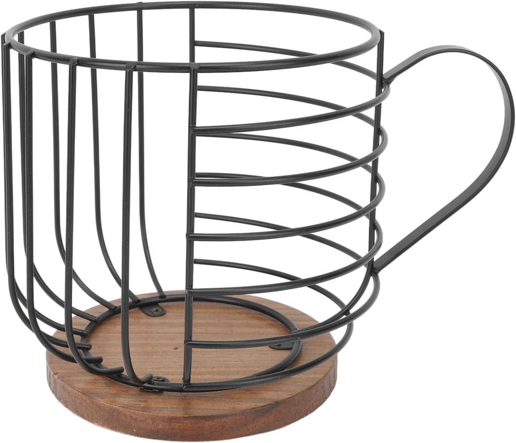 Mug Shaped Coffee Pod Holder Elegant hatsule Storage Basket with Metal Wire Wooden Base for Counter Kitchen Living Room Coffee Tabletop (Wordless Black)