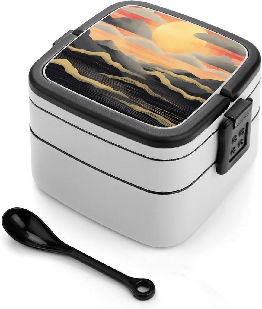 Bento Lunch Box for Women Lunch Containers for Adults Sunset Double Layered Lunchbox Large Capacity Bento Box with Cutlery for Work Picnic Camping Travel
