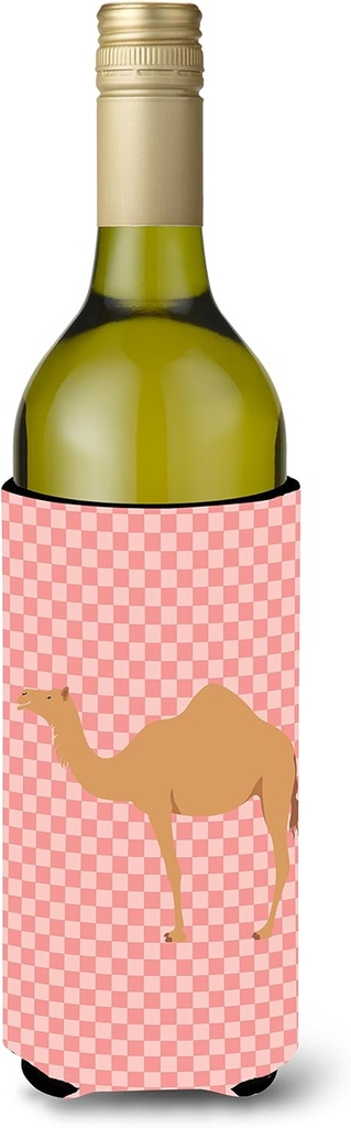 Caroline's Treasures BB7817LITERK Arabian Camel Dromedary Pink Check Wine Bottle Hugger Bottle Cooler Sleeve Hugger Machine Washable Collapsible Insulator Beverage Insulated Holder
