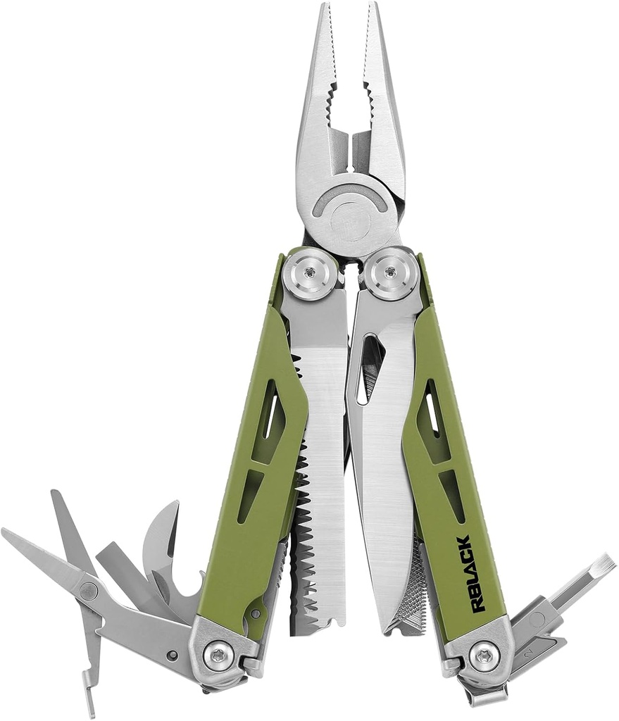 RBLACK Longeron21 Multitool, 21-in-1 Multi Tool Pliers with Safety Locking and Spring-Action Scissors, Heavy-duty Stainless Steel Multi-tool Set with Nylon Sheath for Work, Home, Garden, DIY & Auto