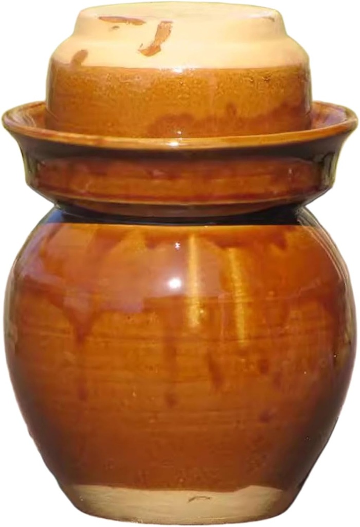 Ceramic Fermenting Crock Pot Jar Traditional Chinese Porcelain Pickle Jars Stoneware Fermenter(B,3.5L)