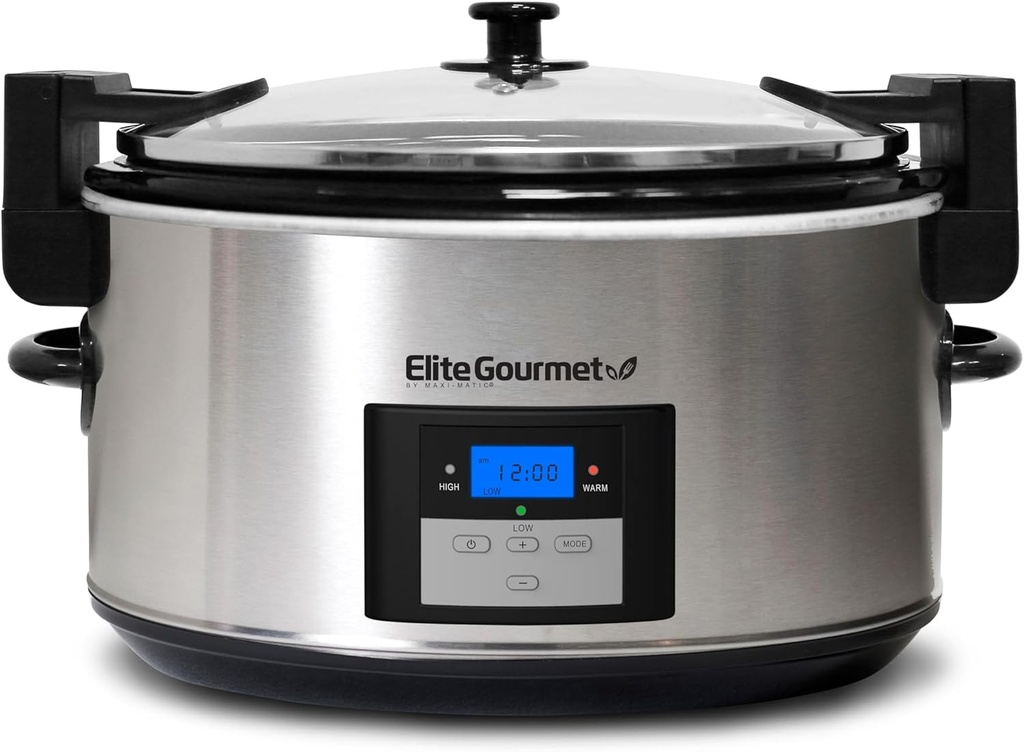 Maxi-Matic Elite Platinum MST-900VXD 8.5-Quart Stainless Steel Programmable Slow Cooker w/Locking Lid, Black