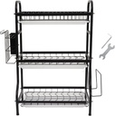 3 Tier Dish Drying Rack, Heavy Duty Iron, Large Capacity Space Saver - Expandable Organizer, Adjustable Design, Ideal for Kitchen Counters and Cabinets