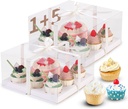 3Pcs Bento Cake Box and Cupcake 1+5 Combination Clear Window Bento Boxes, 6 Holes Bento Vake Box Suitable for 5 Regular Cupcakes and Mini Cakes (White/clear, 1+5/3pcs)
