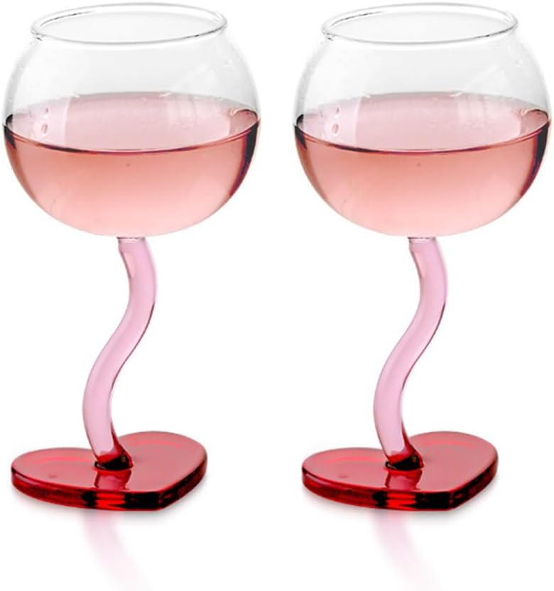 LYFJMUS 2 Pack 10oz Heart Shaped Wine Glass Valentines Day Crystal Wine Glass Lead-Free Goblet Gift for Home Bar Diner Birthday Wedding Anniversary Valentines Day