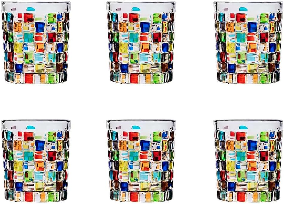 Set of 6 or 5 Hand-painted Colorful Glass Tumblers, Drinking Glassware, Cocktail Glasses for Iced Coffee Juice Tea Beverage Milk Wine With Artistic Design