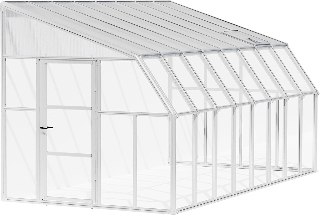 Palram Canopia Rion Sun Room 8 Ft. x 16 Ft. Solarium, Lean-to Greenhouse DIY Kit, Attach to House, Large Twin Wall Polycarbonate, 100% UV Protection for Porch, Patio Outdoors with Window Vent (White)
