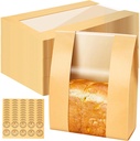 200 Pack Kraft Paper Sourdough Bread Bags, 14" x 8.3" x 3.5" Large Baked Food Storage Bag with Clear Window for Sourdough Homemade Bread, Brown Bread Packaging Bags with 200 Label Seal Stickers