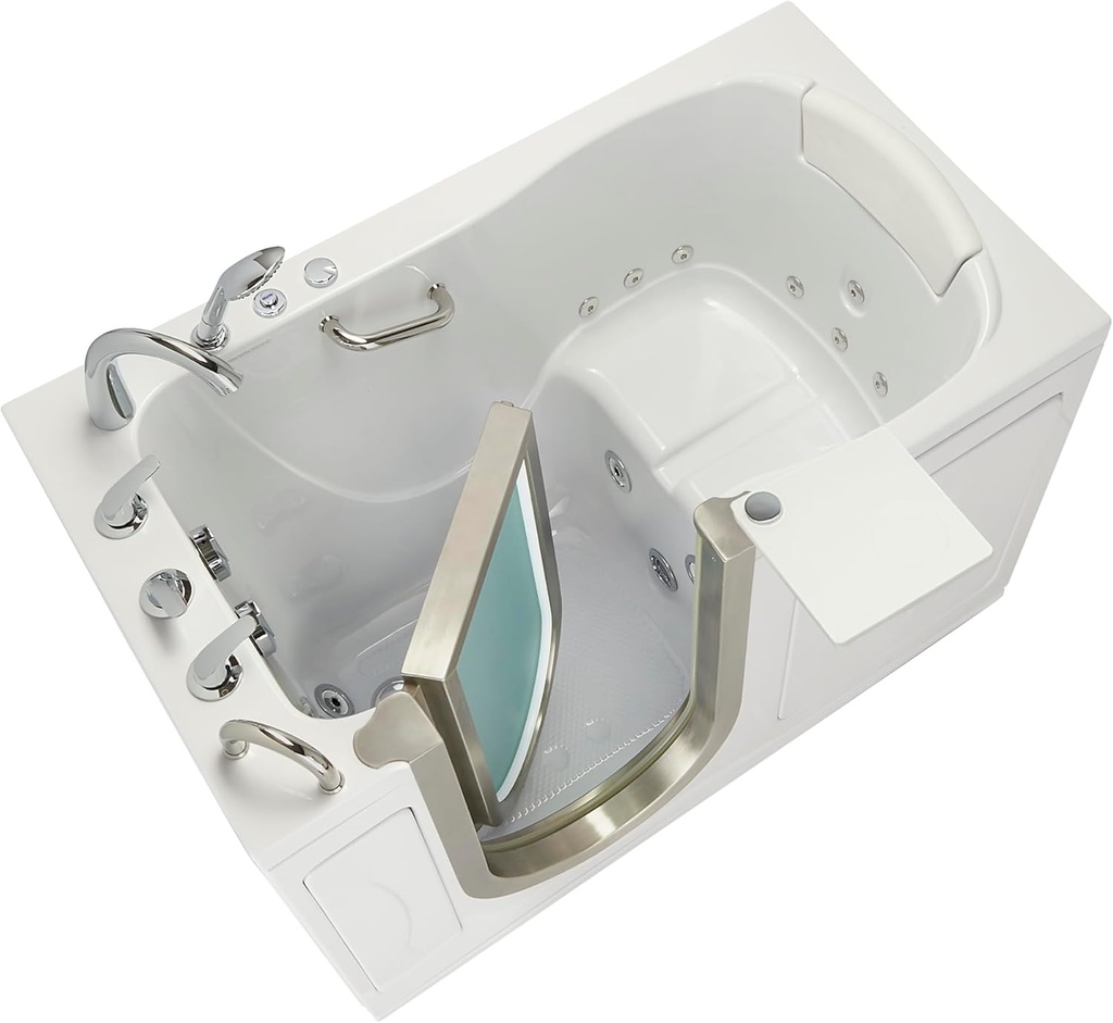 Ella Royal 32"x52" Acrylic Hydro Massage Walk-In Bathtub with Left Inward Swing Door, 5 Piece Fast Fill Faucet, 2" Dual Drain