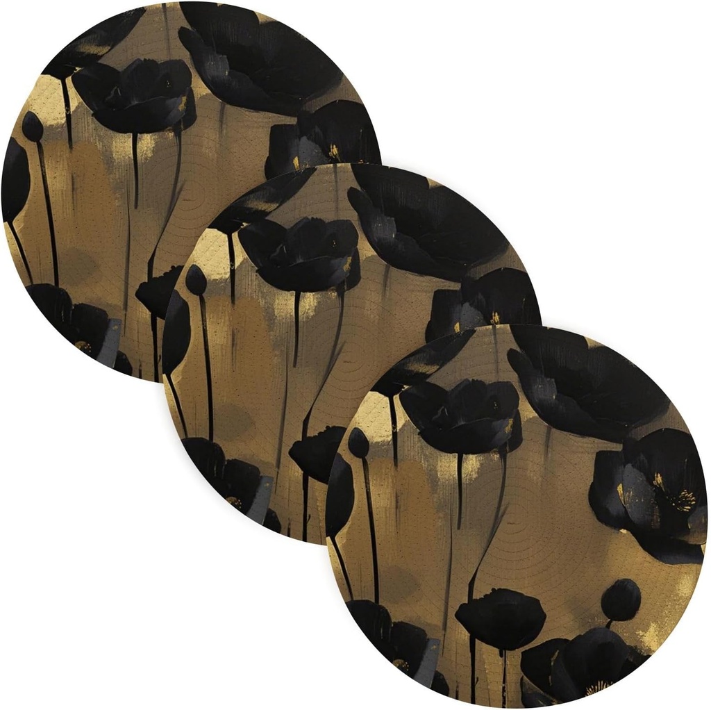 3 Pcs Trivet Table Runner for Crock Pot 15in Hot Pads Protecting Table accesorios para mesa de comedor Gothic Black Gold Flowers