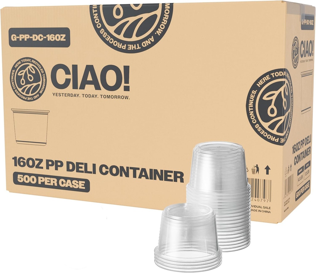 CIAO! 16OZ Polypropylene Clear Deli Container Matching Lids Sold Separately (Case of 500)