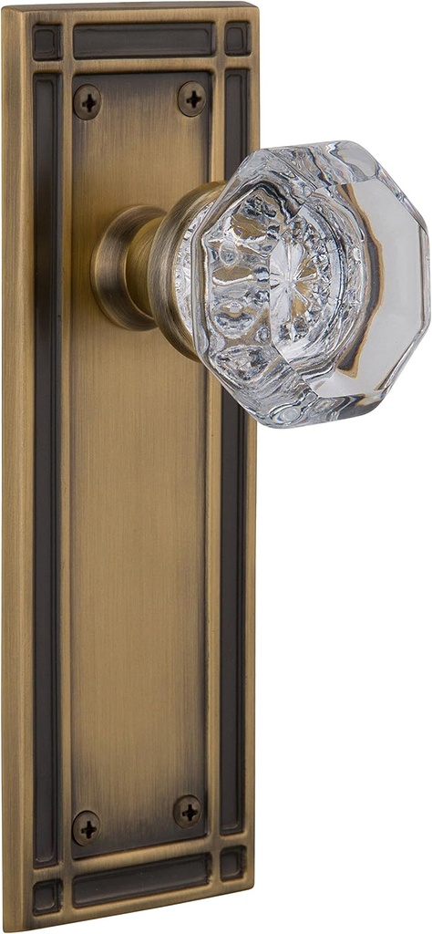 Nostalgic Warehouse Mission Plate with Waldorf Crystal Knob, Privacy - 2.375", Antique Brass