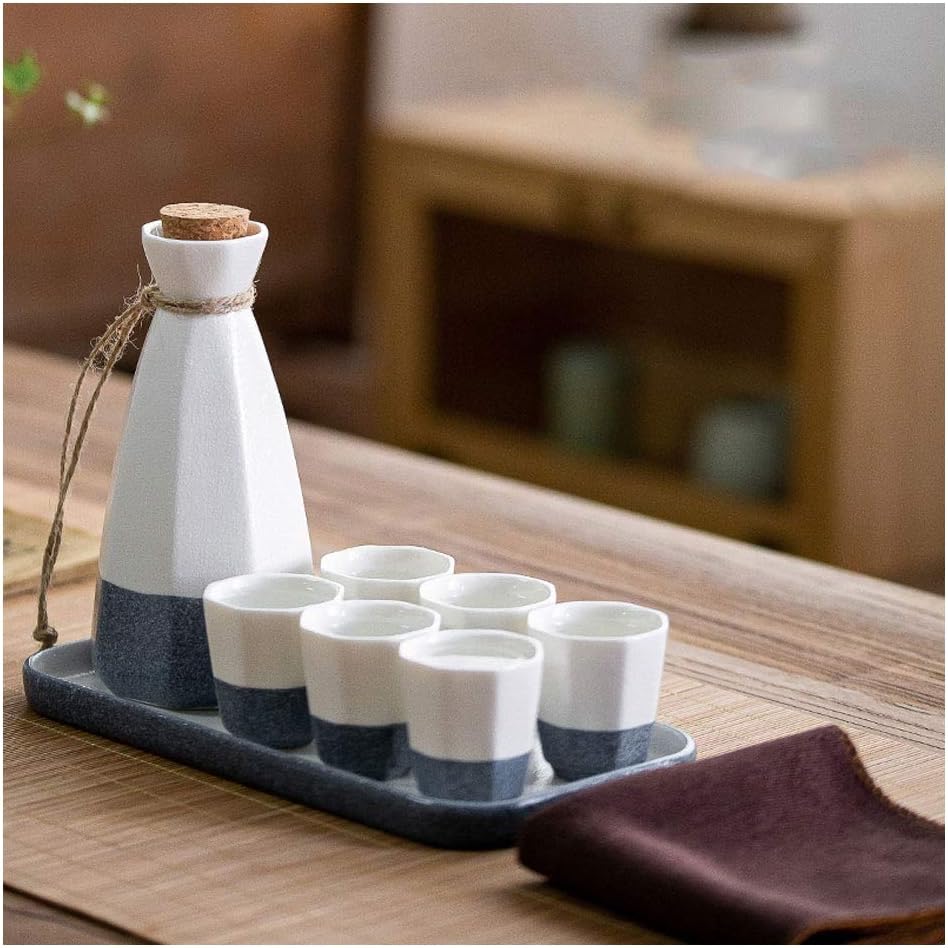 Pure Color Ceramic Japanese Sake Set Handicraft Sake Cup Cold/Hot/Tea/Sake Cup Japanese Sake Set Blue Pink Small Sake Cup Wine Bottle (Size : A)