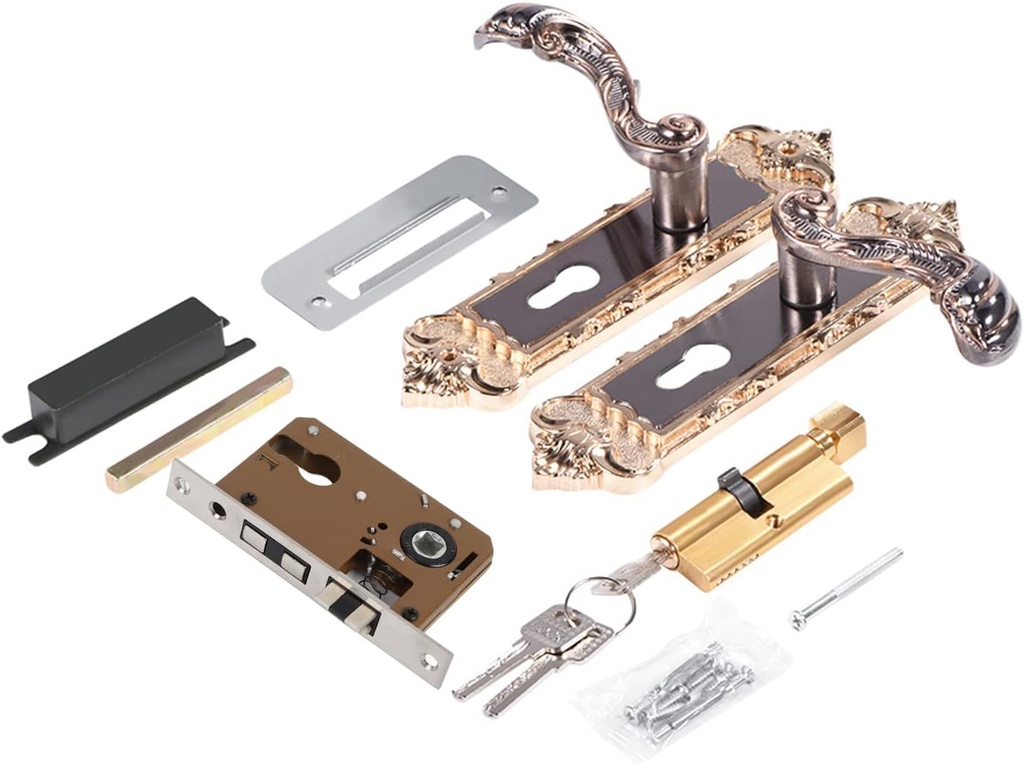 Vintage Door Handle Set, European Style Retro Mechanical Door Locks Anti-Theft Room Door Lock for Interior, Room