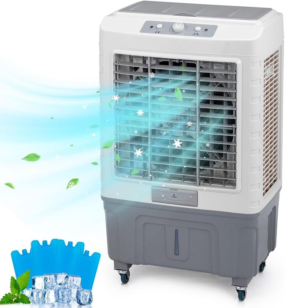 Swamp Cooler, 4188CFM Evaporative Air Cooler with 13.2 Gallon Water Tank, Remote Control, 12H Timer, 3 Modes & Speeds, 90° Oscillation, Portable 3-IN-1 Cooling Fan for Office/Room/Garage/Kitchen