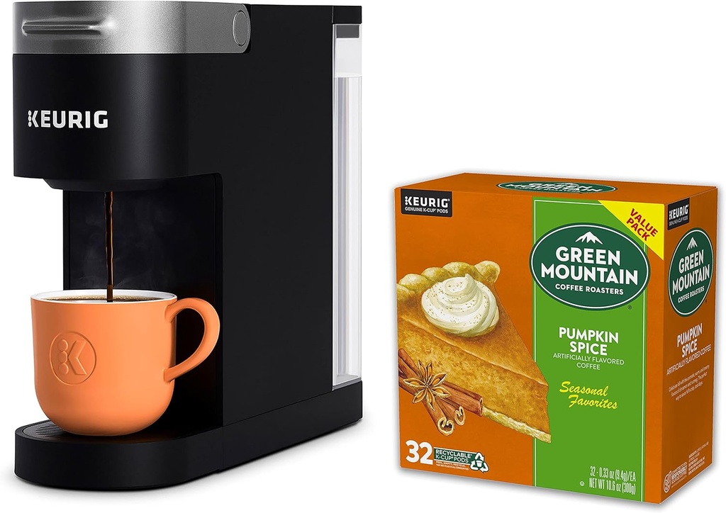 Keurig K-Slim Maker with Green Mountain Coffee Roasters Pumpkin Spice Coffee Value Pack 32ct