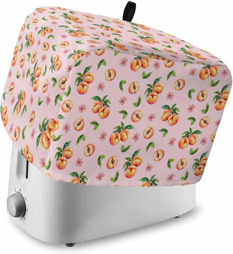 Summer Toaster Cover 2 Slice, Fruit Peaches Pink Bread Maker Dust with Pockets for Kitchen Small Appliance Bread Machine Cover