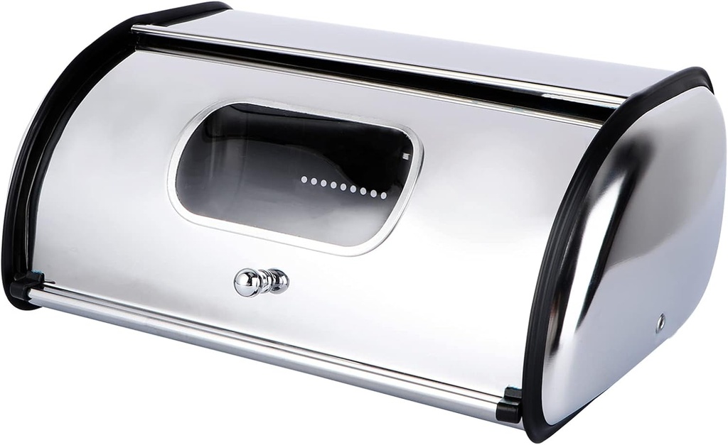 MARURY Stainless Steel Bread Box for Kitchen Countertop, Bread Storage Bin Container with Roll up Lid and Clear Window, Roll Up Style Bread Bin Organizer