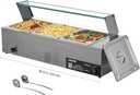 VEVOR Commercial Food Warmer, 1500W Electric Stainless Steel Steam Food Warmer with Glass Cover, 3-Pan Countertop Buffet Bain Marie with Soup & Perforated Ladles, for Catering, Restaurant & Party