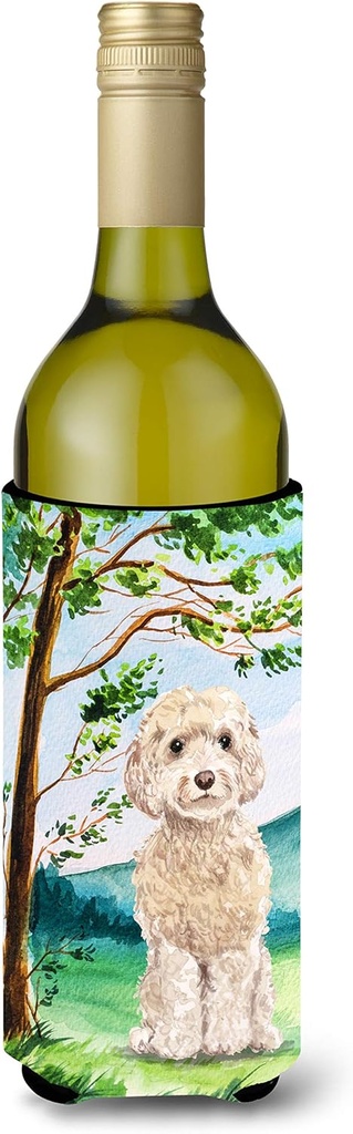 Caroline's Treasures CK2019LITERK Under The Tree Goldendoodle Wine Bottle Hugger Bottle Cooler Sleeve Hugger Machine Washable Collapsible Insulator Beverage Insulated Holder
