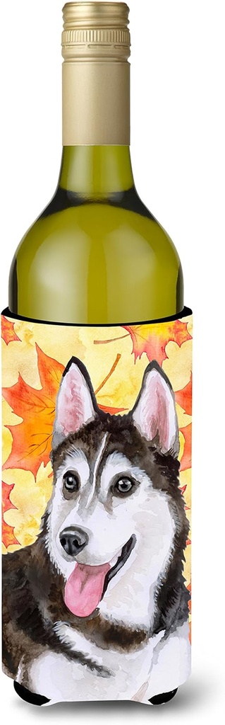 Caroline's Treasures BB9973LITERK Siberian Husky #2 Fall Wine Bottle Hugger, Yellow Bottle Cooler Sleeve Hugger Machine Washable Collapsible Insulator Beverage Insulated Holder