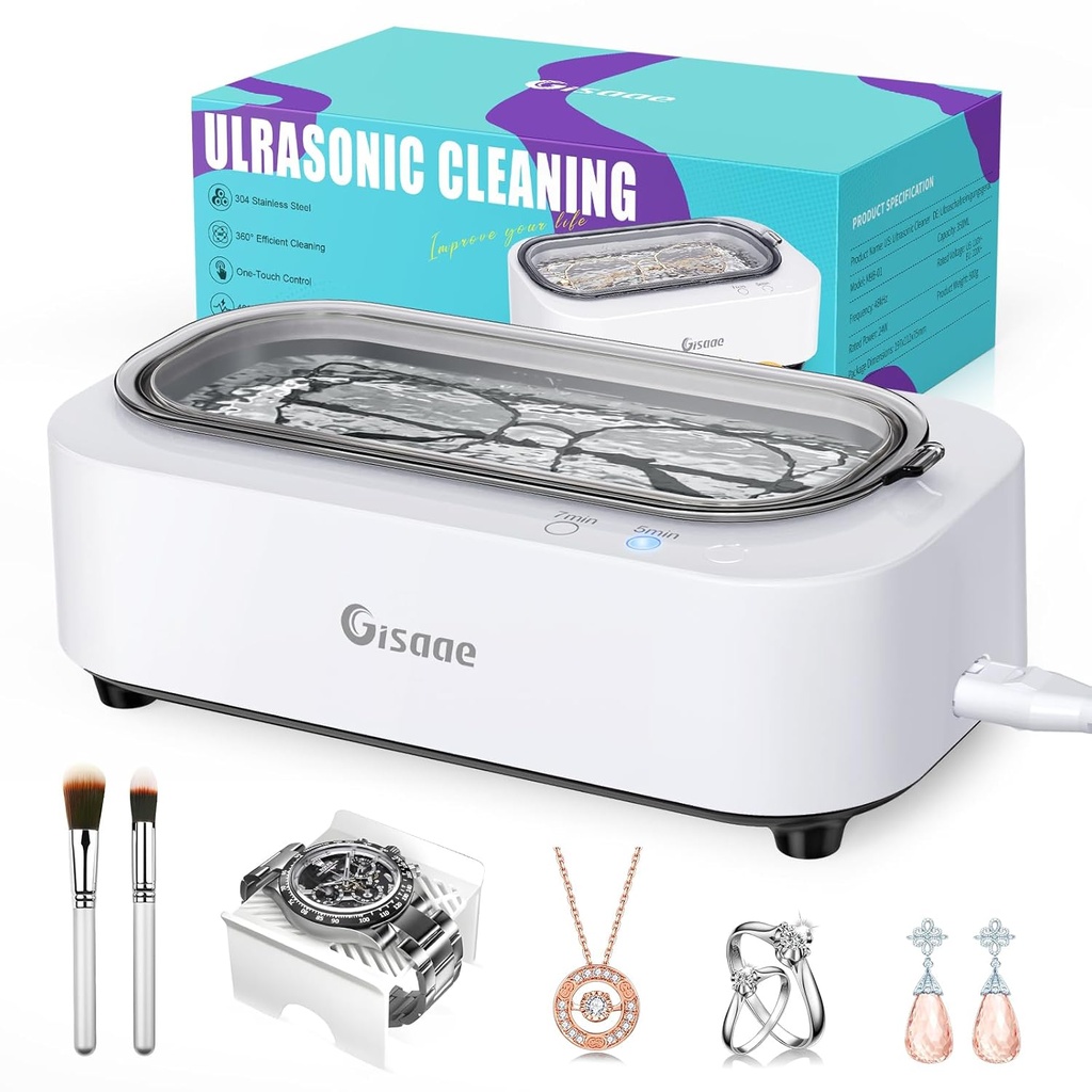 Jewelry Cleaner, 48kHz Professional Ring Cleaner with 2 Modes, 12oz Jewelry Cleaner Ultrasonic Machine for Glasses, Watch Band, Retainer, Denture, Razor, Silver