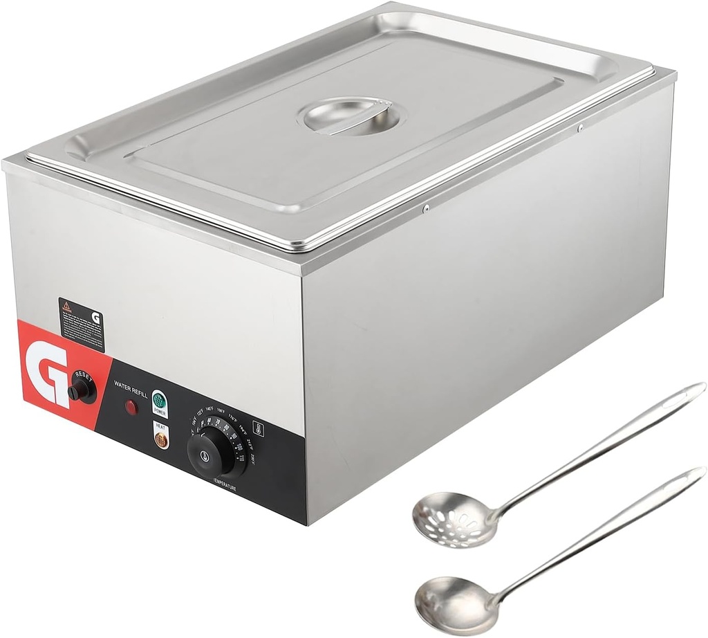 Commercial Countertop Food Warmer, 24 Quart Stainless Steel Food Warmer with Temperature Control & Lid, 1200W Electric Bain Marie for Parties, Catering, Restaurant