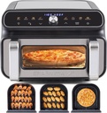 Elite Gourmet EAF2411G Digital Indoor Grill/Air Fryer Oven, 11L Capacity, Grill Rack, 8 Presets, Bake, Roast, Broil, Dehydrate, 1700-Watts, 25 Delicious Recipes, Stainless-Steel/Black