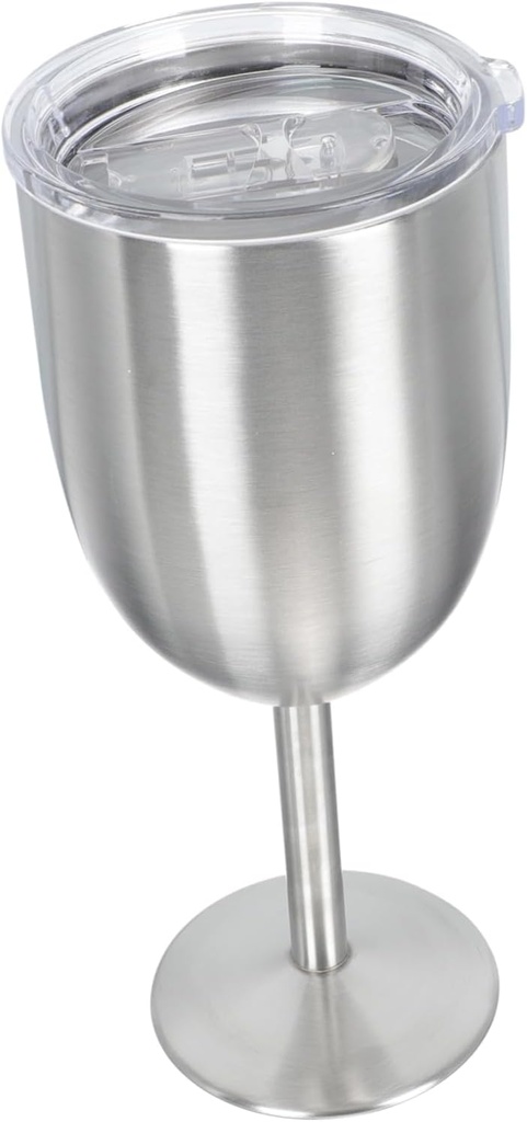 HEALLILY 10oz Stainless Steel Double Wall Wine Goblet Insulated Multi-function Drinking Glass for Red Wine Beer and Cocktails Elegant Design Lid for Home and Parties