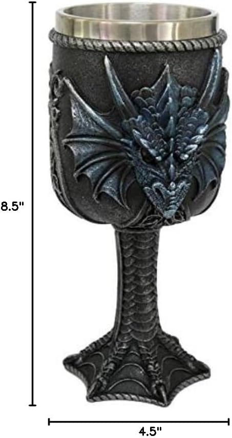 Pacific Giftware Winged Dragon Face Wine Goblet 12 oz with stainless steel inner