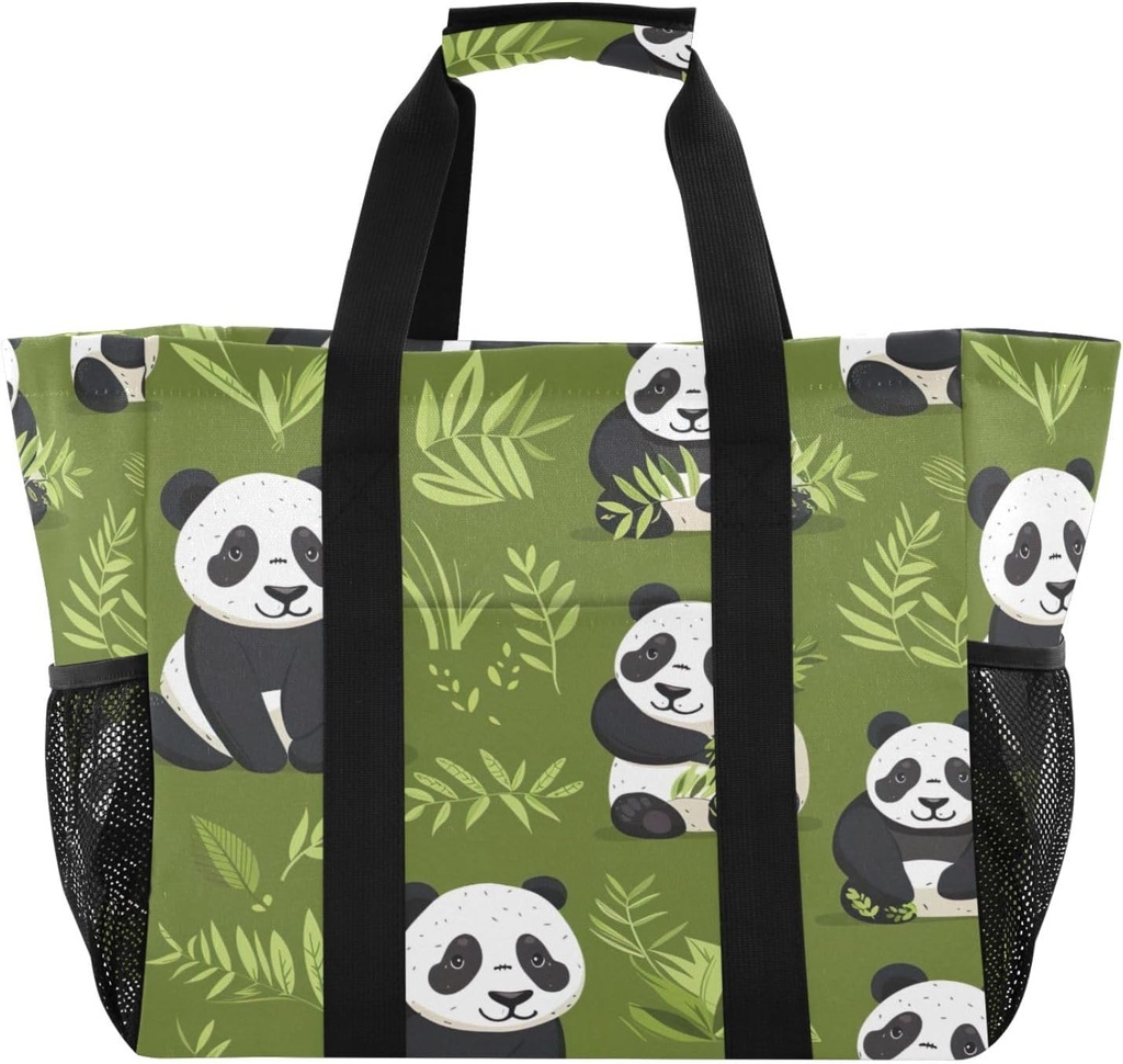 Cute Panda Waterproof Tote Bag,Multi-Purpose Kitchen Reusable Grocery Bags, Travel, Beach & Laundry Organizer 15.4 X 9.8 X 12.8 inch