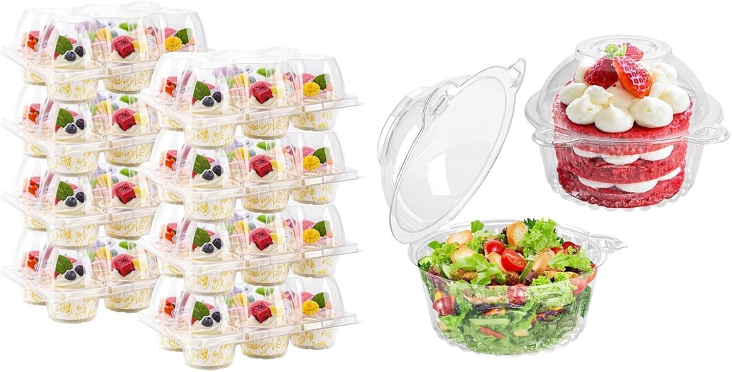 Bundle of 15 Pack Cupcake Holders and 100 Pack Sigle Cupcake Carrier for Cupcake Muffin Salad Mini Cake Charcuterie Fruit