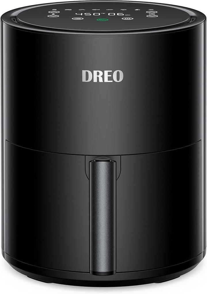 Dreo Air Fryer - 100℉ to 450℉, 4 Quart Hot Oven Cooker with 50 Recipes, 9 Cooking Functions on Easy Touch Screen, Preheat, Shake Reminder, 9-in-1 Digital Airfryer, Black, 4L (DR-KAF002)