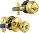 Kwikset Tylo Keyed Entry Knob and Single Cylinder Deadbolt Combo Pack, Featuring Microban, in Polished Brass